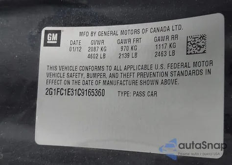 2012 Chevrolet Camaro 2Lt from USA, damaged, VIN 2G1FC1E31C9165360